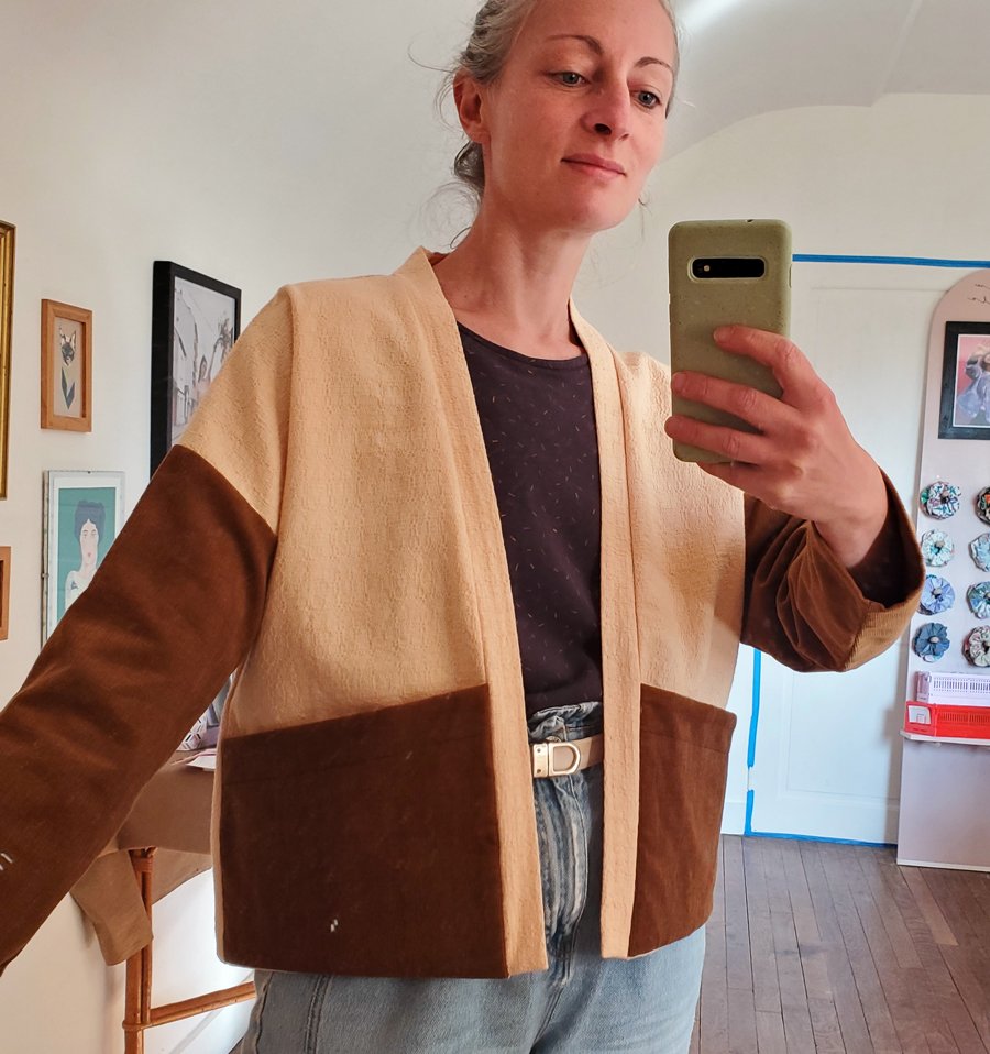 Veste kimono upcyclée velours côtelé coton